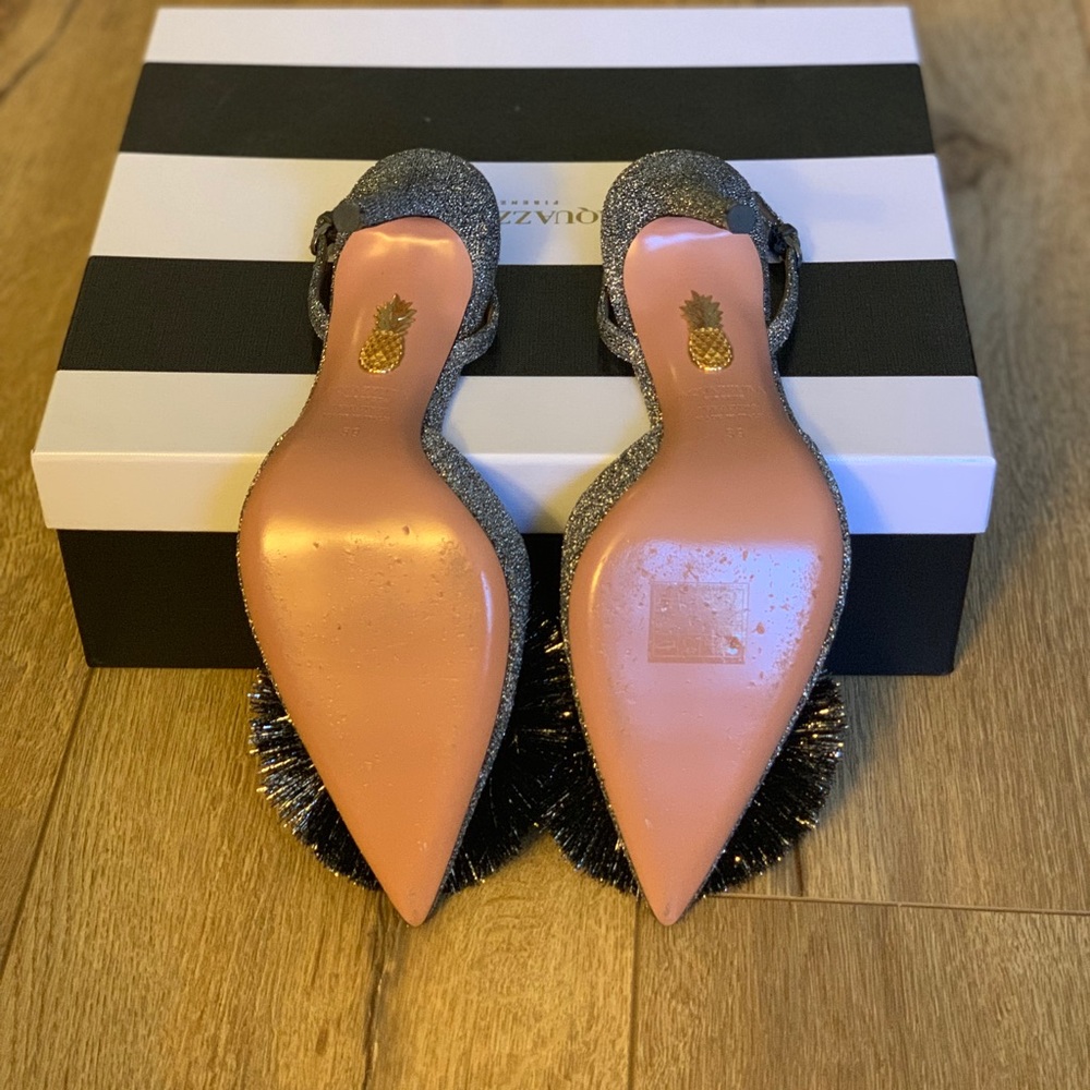 ❌SOLD❌Aquazzura Powder Puff Silver Metallic Slingback - Picture 5 of 6